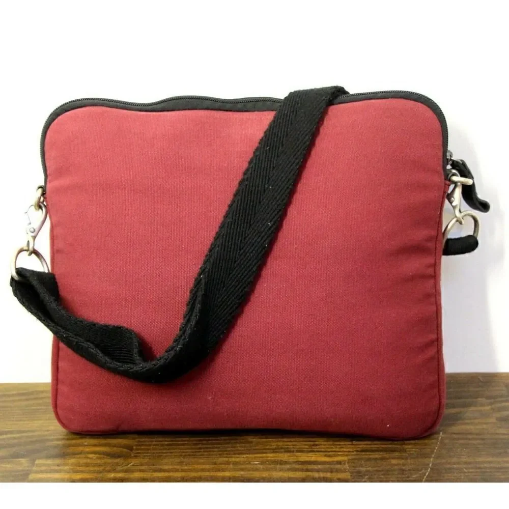LUCKY BRAND BLUE DARK RED PRINTED CANVAS LAPTOP CROSS BODY PURSE SHOULDER BAG